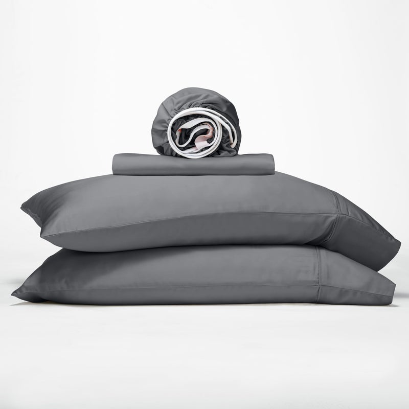 GOKOTTA Split King Size Bed Sheets 5 Piece Set  100% Rayon Derived from Bamboo  Cooling for Hot Sleepers-Breathable Soft Sheets  Deep Pocket 16"" Fitted Sheet with Elastic Corner Straps  Dark Grey - Image 1
