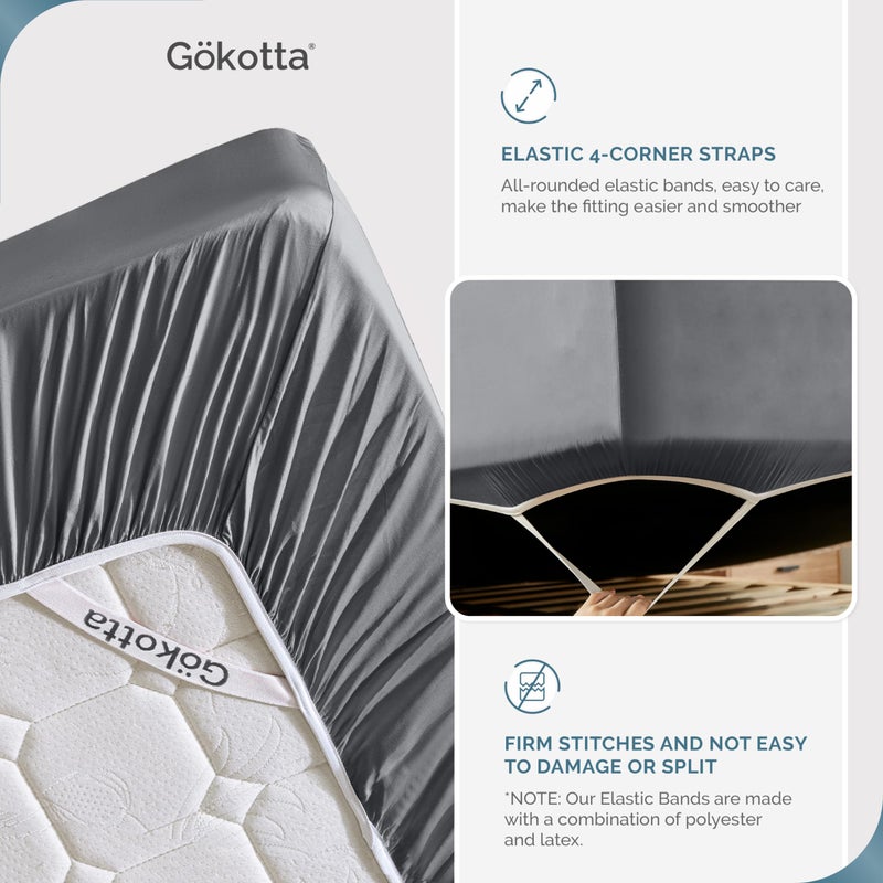 GOKOTTA Split King Size Bed Sheets 5 Piece Set  100% Rayon Derived from Bamboo  Cooling for Hot Sleepers-Breathable Soft Sheets  Deep Pocket 16"" Fitted Sheet with Elastic Corner Straps  Dark Grey - Image 4