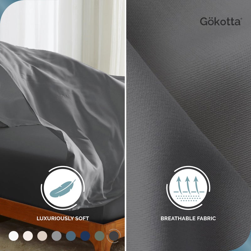 GOKOTTA Split King Size Bed Sheets 5 Piece Set  100% Rayon Derived from Bamboo  Cooling for Hot Sleepers-Breathable Soft Sheets  Deep Pocket 16"" Fitted Sheet with Elastic Corner Straps  Dark Grey - Image 3