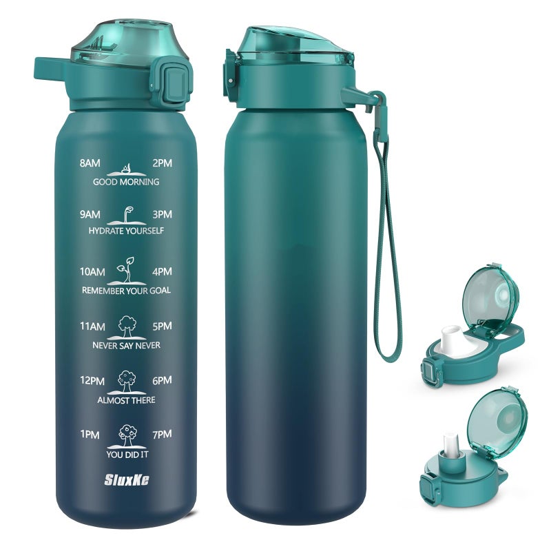 SLUXKE 32oz Insulated Water Bottle with 2Lids(Straw Lid & Spout Lid), 1000ml Stainless Steel Water Bottle Double Walled Leakproof, Reusable Metal Bottle Keep Cold & Hot for Men, Women BLUE BLUE - Image 1