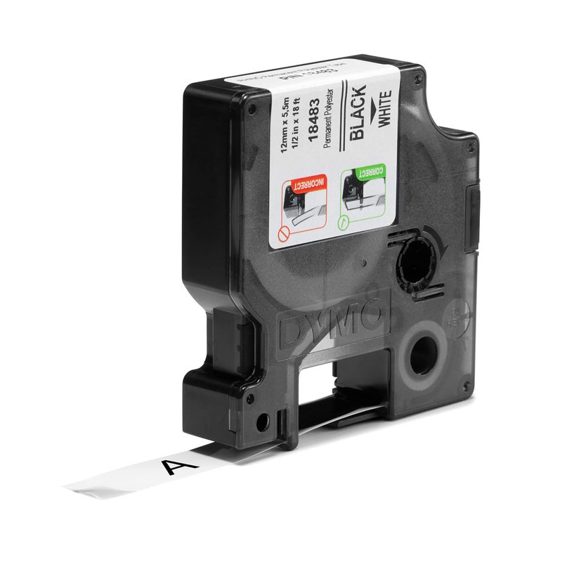 DYMO Rhino Industrial Permanent Polyester Labels 1/2" Black Print on White Tape - Image 2