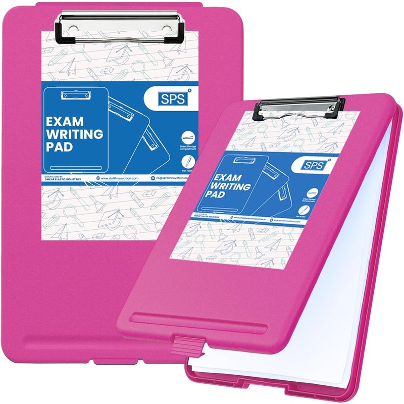 sps Exampad A4 Plastic Clipboard with Built-in Storage and Pen Holder - Ideal for School, Office, Travel - Perfect for Students and Professionals, School and Office - Pink - Image 1