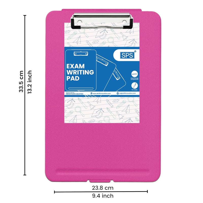 sps Exampad A4 Plastic Clipboard with Built-in Storage and Pen Holder - Ideal for School, Office, Travel - Perfect for Students and Professionals, School and Office - Pink - Image 2