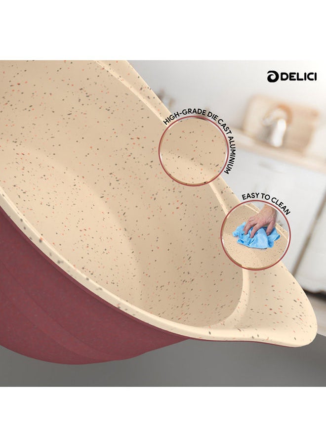 DELICI Aluminium Saucepan 24cm - Granite Coated Die Cast, Non-Stick, Oven Safe, Scratch & Abrasion Resistant Cookware with Stay Cool Bakelite Knob, Tempered Glass Lid with Air Vent, & Easy to Clean Design  - Image 3