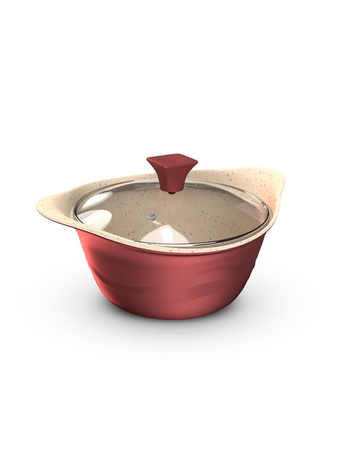 DELICI Aluminium Saucepan 24cm - Granite Coated Die Cast, Non-Stick, Oven Safe, Scratch & Abrasion Resistant Cookware with Stay Cool Bakelite Knob, Tempered Glass Lid with Air Vent, & Easy to Clean Design  - Image 1