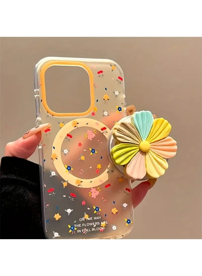 Temu Colorful Floral Design Clear Hard Silicone Phone Case with Removable Flower Magnetic Holder Compatible with iPhone 14 Pro Max - Image 2