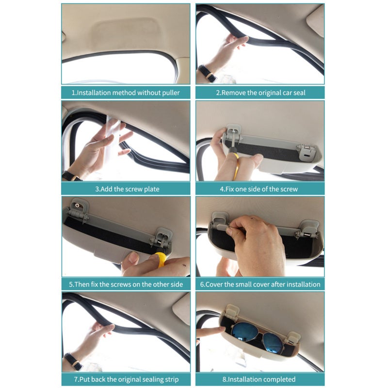 Car Glasses Case: Grey ABS Fall-resistant Wear-resistant Sunglasses Holder - Sponge Lining One-handed Access Glasses Case Storage Box for All Cars Without Puller Models - Image 5