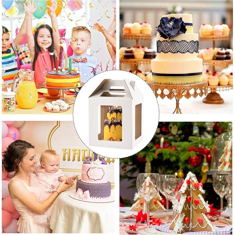 Tall Cake Boxes 6 Windows with handle,12x12x12 Tall Cake Carrier, Tiered Cake Box, Square cake box,largeTake Out Transport Containers Ideal for 10 & 12 Tiered Cakes (1Pack-White) - Image 4