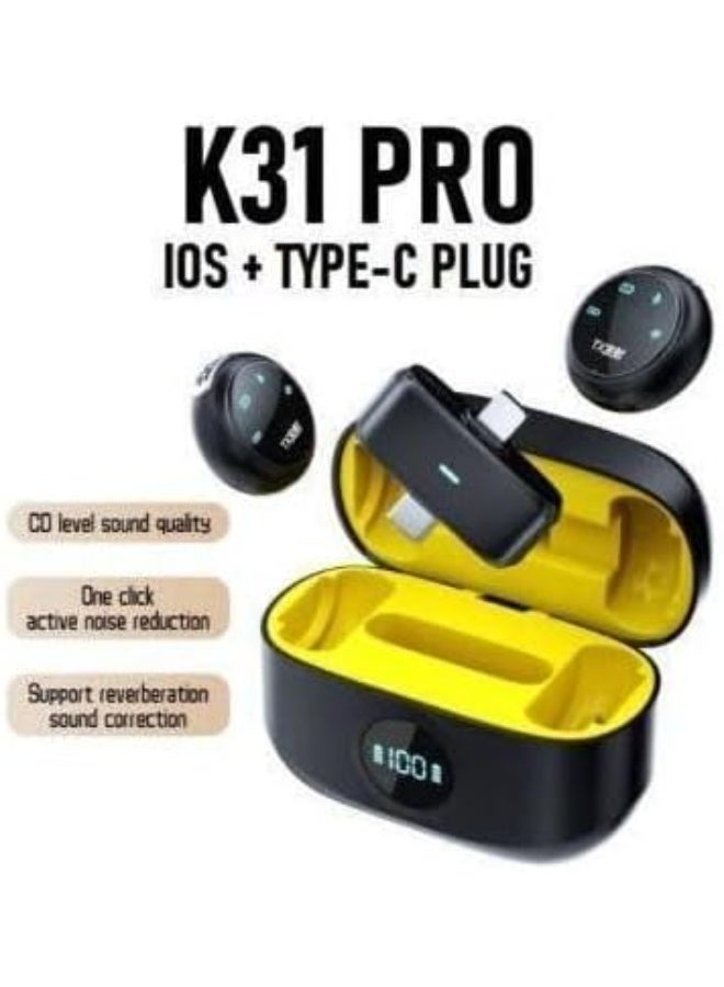 ميكروفون لاسلكي K31 Pro للهواتف المحمولة | ميكروفون مزدوج بمشبك لتقليل الضوضاء مع علبة شحن | متوافق مع Type-C و iOS لليوتيوب، والتدوين المرئي، والبث المباشر - Image 4