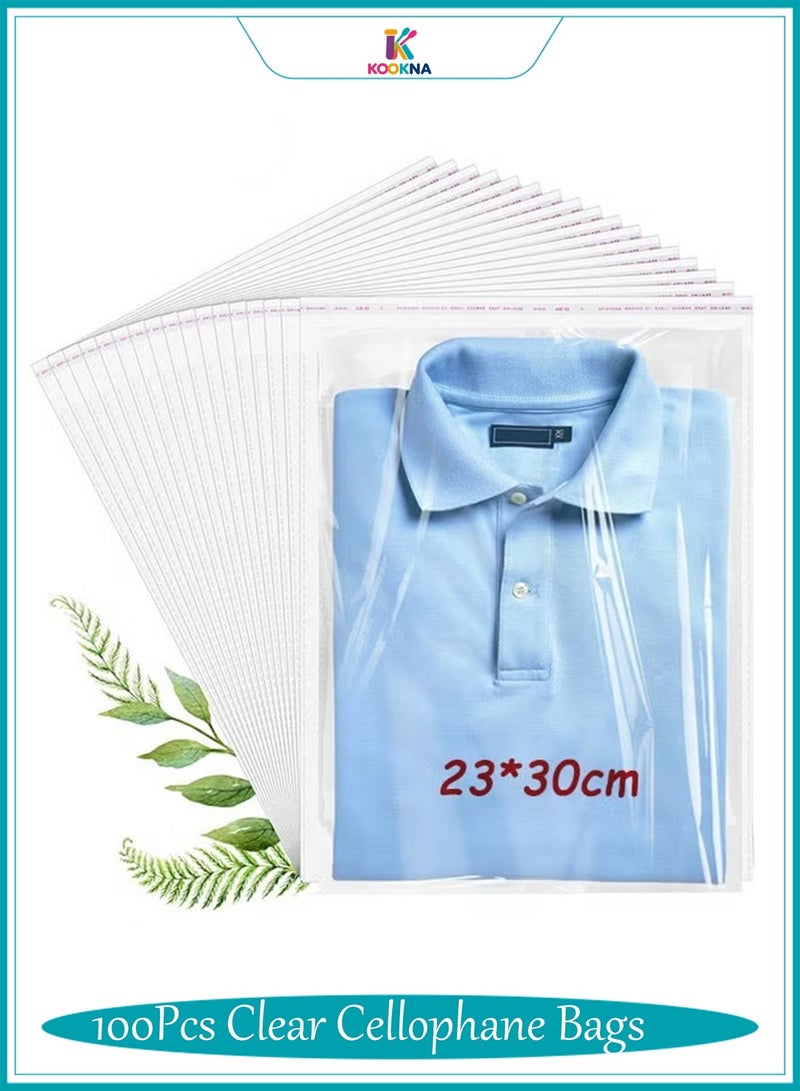 KOOKNA 100Pcs Clear Plastic Bag, 23x30cm Large Bags for Clothing and Shirts, Resealable Cellophane Sleeves for Professional Retail Packaging, Dust-Proof and Tear-Resistant, Self-Sealing - Image 1