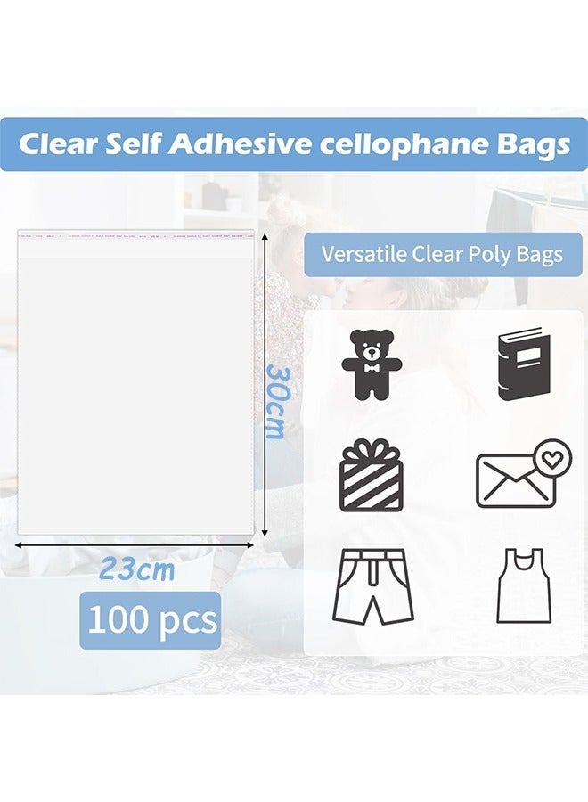 KOOKNA 100Pcs Clear Plastic Bag, 23x30cm Large Bags for Clothing and Shirts, Resealable Cellophane Sleeves for Professional Retail Packaging, Dust-Proof and Tear-Resistant, Self-Sealing - Image 2