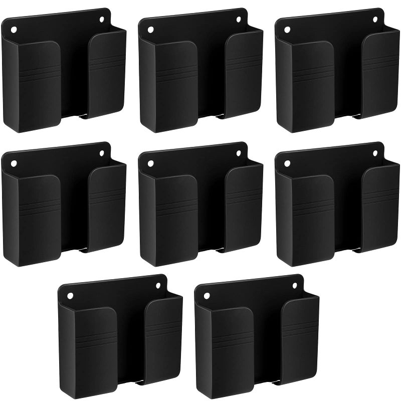 Jetec 8 Pieces Wall Mount Phone Holder Adhesive Remote Control Storage Box Wall Mount Charging Phone Stand Holder Adhesive Non Slip Media Organizer Storage Box for Bedroom Kitchen Bathroom Black
