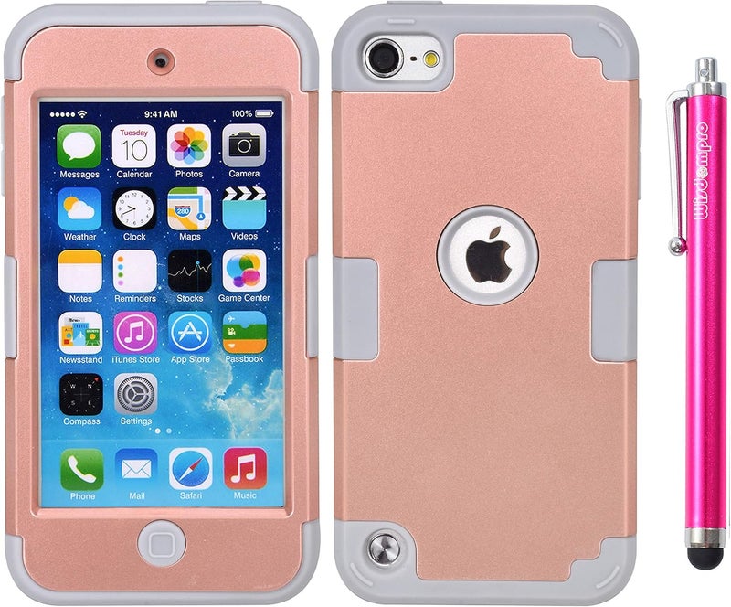 Wisdompro Case for iPod Touch 7, for iPod Touch 6, for iPod Touch 5, 3 in 1 Hybrid Soft Silicone and Hard PC Protective Case Cover for iPod Touch 5th 6th 7th Generation - Rose Gold/Gray - Image 2
