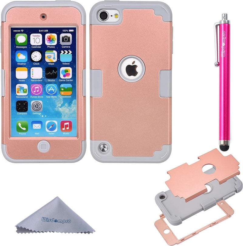 Wisdompro Case for iPod Touch 7, for iPod Touch 6, for iPod Touch 5, 3 in 1 Hybrid Soft Silicone and Hard PC Protective Case Cover for iPod Touch 5th 6th 7th Generation - Rose Gold/Gray - Image 1