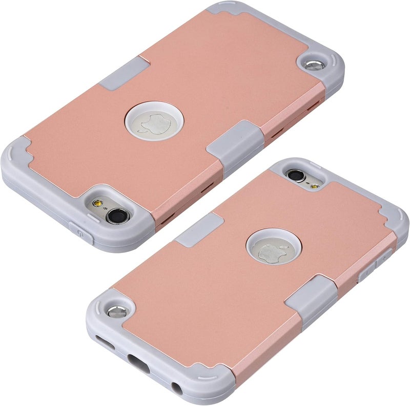 Wisdompro Case for iPod Touch 7, for iPod Touch 6, for iPod Touch 5, 3 in 1 Hybrid Soft Silicone and Hard PC Protective Case Cover for iPod Touch 5th 6th 7th Generation - Rose Gold/Gray - Image 4