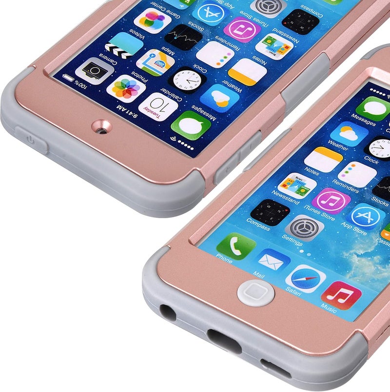 Wisdompro Case for iPod Touch 7, for iPod Touch 6, for iPod Touch 5, 3 in 1 Hybrid Soft Silicone and Hard PC Protective Case Cover for iPod Touch 5th 6th 7th Generation - Rose Gold/Gray - Image 5