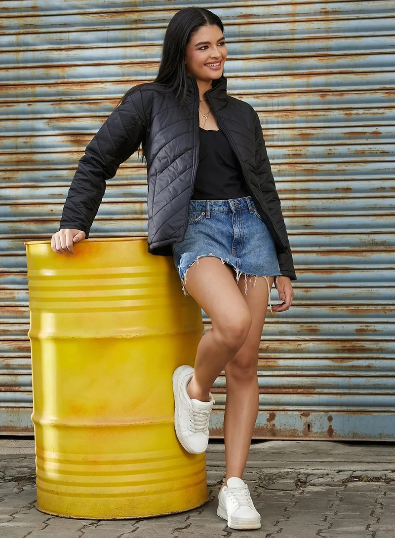 Pinacolada Onyx Black Women's Onyx Black Chevron Quilted Jacket for Women | Best Price UAE