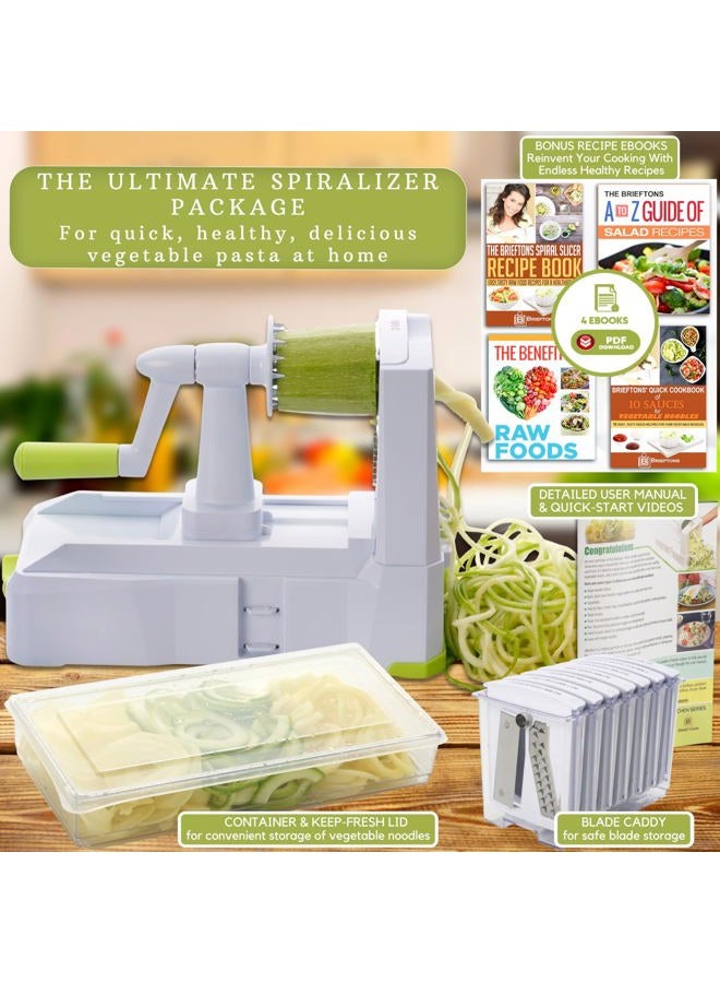 Brieftons 10-Blade Spiralizer: Strongest-and-Heaviest Vegetable Spiral Slicer, Best Veggie Pasta Spaghetti Maker for Low Carb/Paleo/Gluten-Free, with Blade Caddy, Container, Lid & 4 Recipe Ebooks - Image 3