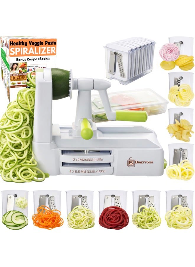 Brieftons 10-Blade Spiralizer: Strongest-and-Heaviest Vegetable Spiral Slicer, Best Veggie Pasta Spaghetti Maker for Low Carb/Paleo/Gluten-Free, with Blade Caddy, Container, Lid & 4 Recipe Ebooks - Image 1