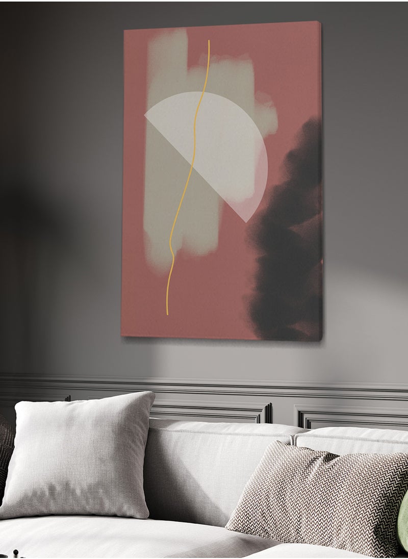 Framed Canvas Wall Art Stretched Over Wooden Frame with Half Moon Boho Style Pattern Painting