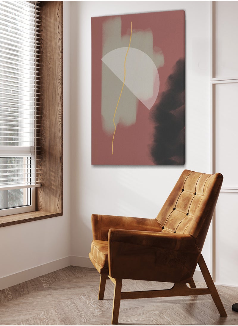 Framed Canvas Wall Art Stretched Over Wooden Frame with Half Moon Boho Style Pattern Painting