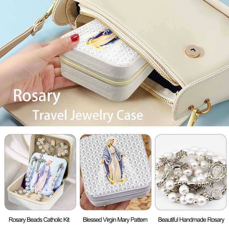 SUTANALE 8mm Pearl Rosary Necklace Catholic Jewelry - Blessed Virgin Mary Beaded Necklace for Women, First Communion Baptism Gift with Prayer Card & Storage Box - Image 2
