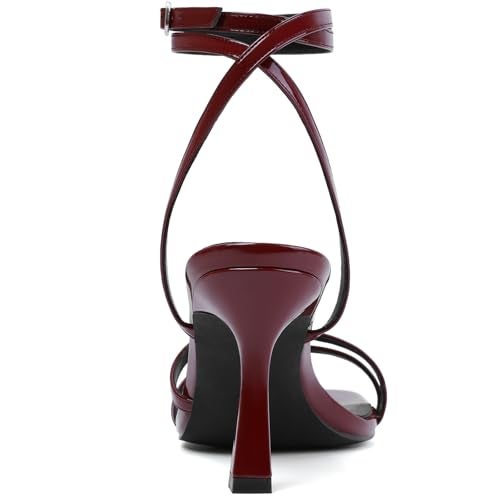Mostrin Dark Red Womens Strappy Heels - Burgundy Lace Up Ankle Strap Open Toe Stiletto High Heeled Sandals for Wedding, Prom, Party, Daily Size 9 - Image 4