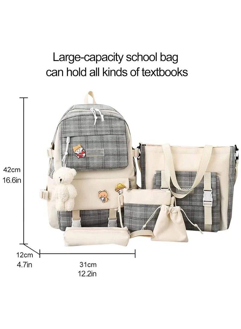 مجموعة من 5 قطع من حقائب الظهر، حقائب ظهر للأطفال، حقيبة مدرسية للأطفال، حقيبة ظهر كتب مدرسية للمراهقين، حقيبة ظهر سفر كرتونية، حقيبة كتف، حقيبة يد (أسود) - Image 3