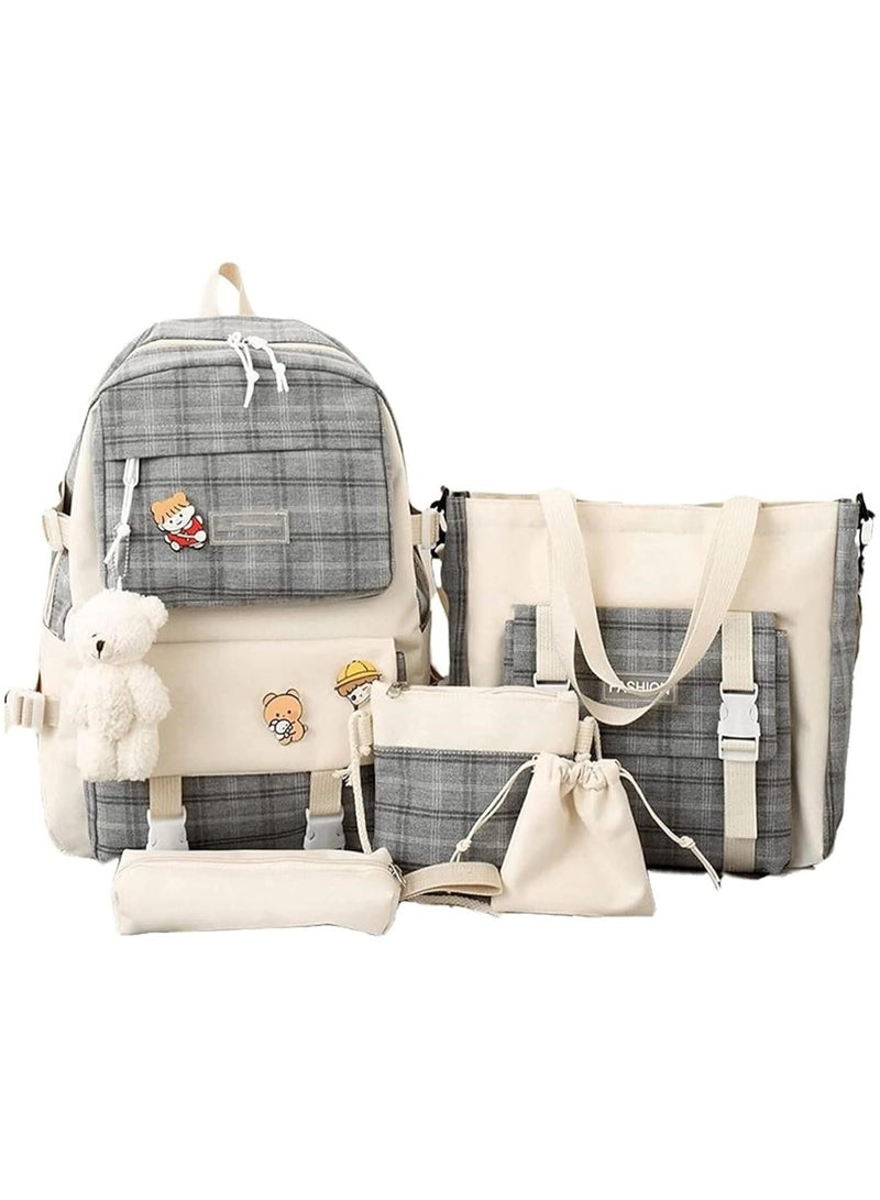 مجموعة من 5 قطع من حقائب الظهر، حقائب ظهر للأطفال، حقيبة مدرسية للأطفال، حقيبة ظهر كتب مدرسية للمراهقين، حقيبة ظهر سفر كرتونية، حقيبة كتف، حقيبة يد (أسود) - Image 1