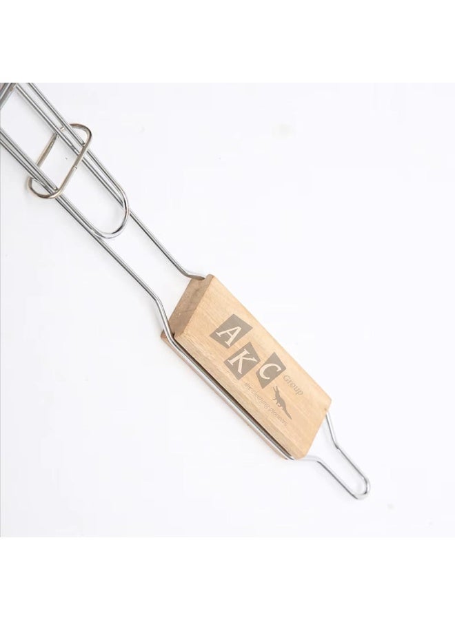 AKC Triple Fish Grill Basket – Stainless Steel BBQ Grilling Rack with Wooden Handle – Non-Stick Net for Fish, Meat, Vegetables – Outdoor Barbecue Tool - Image 4