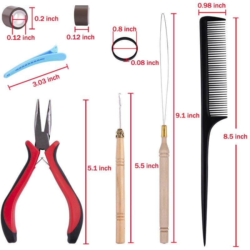 Duufin Hair Extensions Kit 500 Pcs Brown Micro Ring Beads 1 Micro Beads Plier 2 Hook Needle Pulling Loop 4 Plastic Alligator Hair Clips 1 Comb and 2 Bags Black Mini Rubber Hair Elastic - Image 2