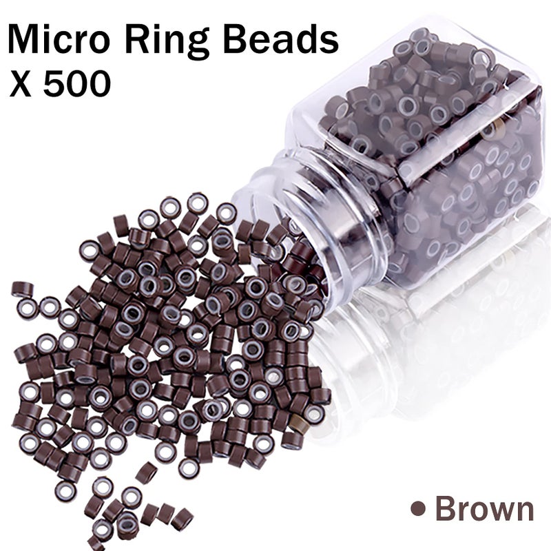 Duufin Hair Extensions Kit 500 Pcs Brown Micro Ring Beads 1 Micro Beads Plier 2 Hook Needle Pulling Loop 4 Plastic Alligator Hair Clips 1 Comb and 2 Bags Black Mini Rubber Hair Elastic - Image 5