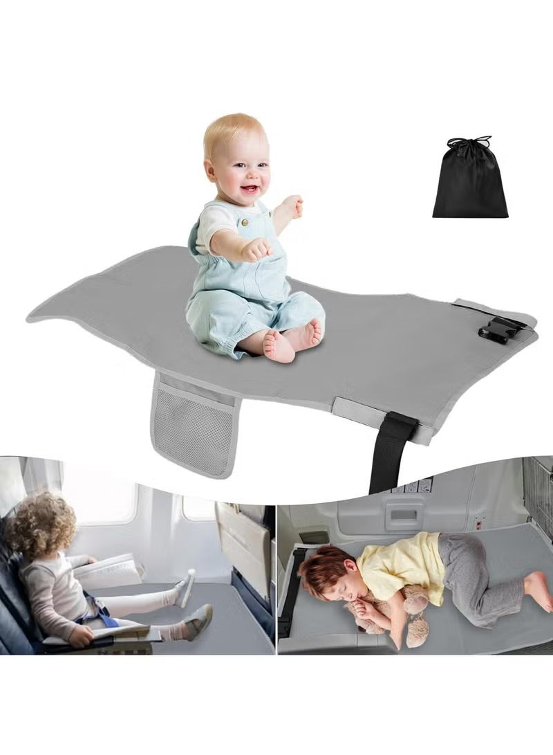 سرير طائرة للأطفال، سرير سفر قابل لتمديد مقعد الأطفال، أساسيات طائرة آمنة للأطفال، مقعد طائرة محمول للرحلات الطويلة مع مسند للقدمين، ضروري لنوم وراحة الطفل أثناء الطيران (رمادي) - Image 1