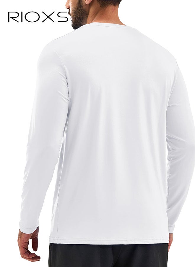ريوكس قمصان واقية من الشمس للرجال UPF 50+، قمصان شمسية طويلة الأكمام للرجال، قمصان خفيفة الوزن سريعة الجفاف ومقاومة للرطوبة للصيد والتمارين الرياضية والمشي لمسافات طويلة والجري، بيضاء - Image 3