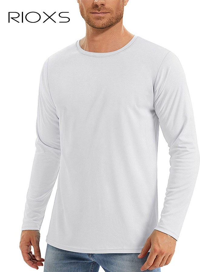ريوكس قمصان واقية من الشمس للرجال UPF 50+، قمصان شمسية طويلة الأكمام للرجال، قمصان خفيفة الوزن سريعة الجفاف ومقاومة للرطوبة للصيد والتمارين الرياضية والمشي لمسافات طويلة والجري، بيضاء - Image 1
