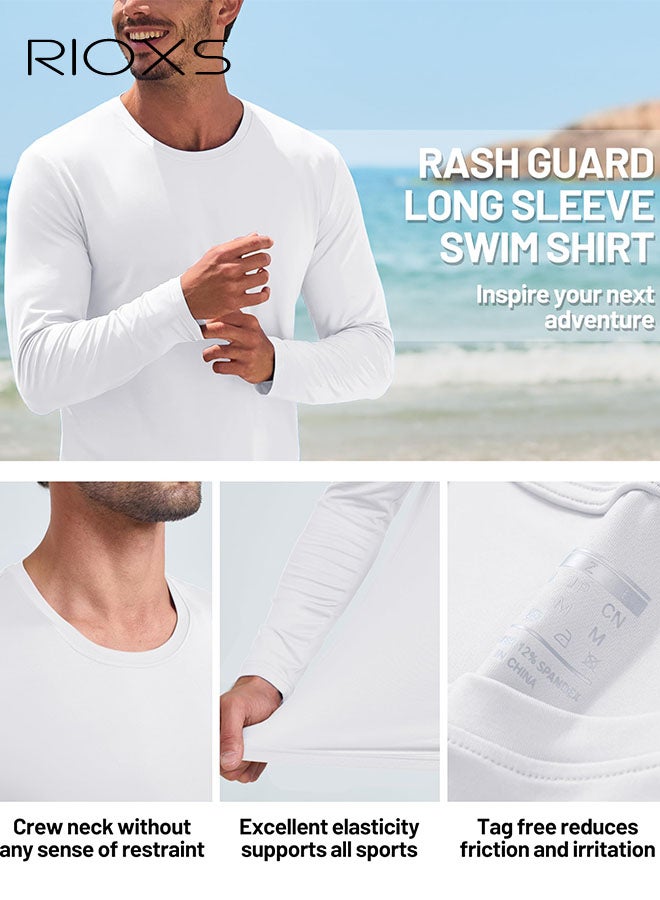 ريوكس قمصان واقية من الشمس للرجال UPF 50+، قمصان شمسية طويلة الأكمام للرجال، قمصان خفيفة الوزن سريعة الجفاف ومقاومة للرطوبة للصيد والتمارين الرياضية والمشي لمسافات طويلة والجري، بيضاء - Image 5