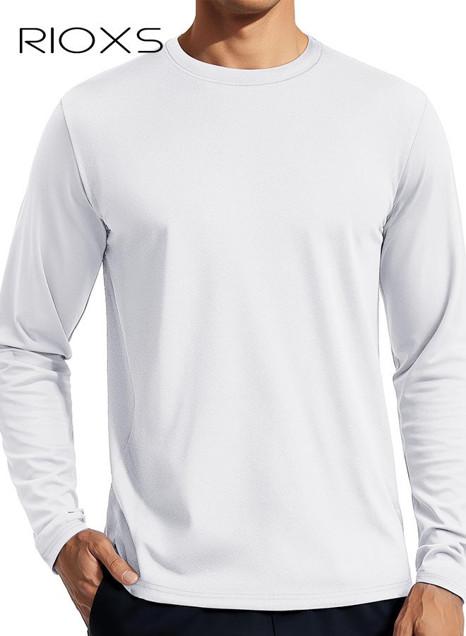 ريوكس قمصان واقية من الشمس للرجال UPF 50+، قمصان شمسية طويلة الأكمام للرجال، قمصان خفيفة الوزن سريعة الجفاف ومقاومة للرطوبة للصيد والتمارين الرياضية والمشي لمسافات طويلة والجري، بيضاء - Image 2