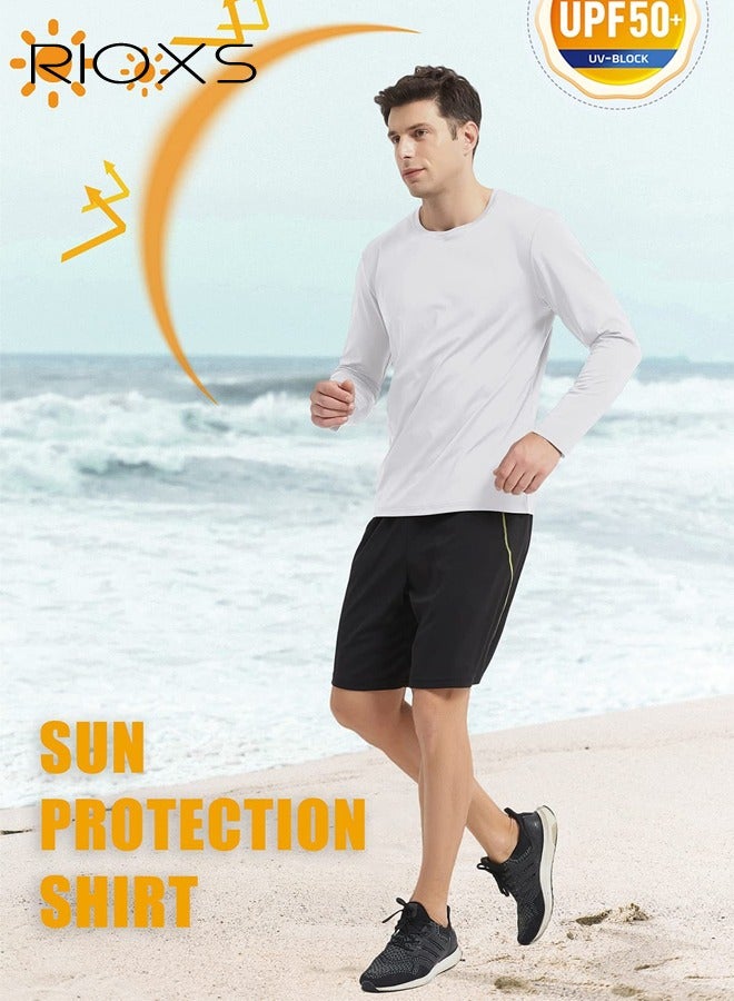 ريوكس قمصان واقية من الشمس للرجال UPF 50+، قمصان شمسية طويلة الأكمام للرجال، قمصان خفيفة الوزن سريعة الجفاف ومقاومة للرطوبة للصيد والتمارين الرياضية والمشي لمسافات طويلة والجري، بيضاء - Image 4