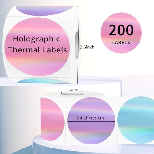 Yegawen 3" Circle Holographic Thermal Label Stickers, Round Printable Labels Rainbow Glitter Thermal Printer Sticker for Gift Wrapping- Spring Color/ 4 Colors - Image 2