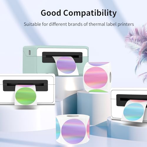 Yegawen 3" Circle Holographic Thermal Label Stickers, Round Printable Labels Rainbow Glitter Thermal Printer Sticker for Gift Wrapping- Spring Color/ 4 Colors - Image 3