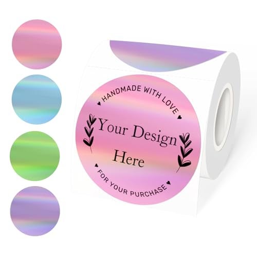 Yegawen 3" Circle Holographic Thermal Label Stickers, Round Printable Labels Rainbow Glitter Thermal Printer Sticker for Gift Wrapping- Spring Color/ 4 Colors - Image 1