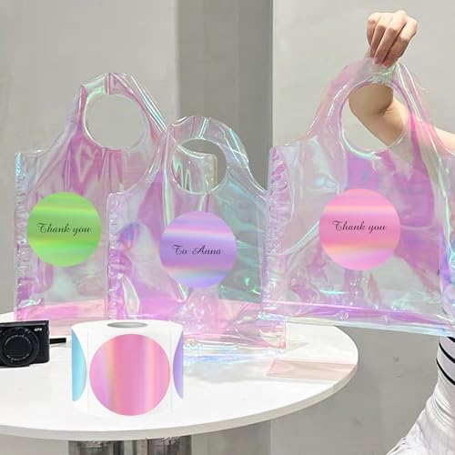 Yegawen 3" Circle Holographic Thermal Label Stickers, Round Printable Labels Rainbow Glitter Thermal Printer Sticker for Gift Wrapping- Spring Color/ 4 Colors - Image 5