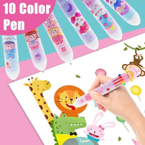 DEOXY Pack of 6 Ballpoint Pen, Multicolor Pens All in One, Stylish 10 color Pens 0.5mm for Office School stationery Students Children Birthday Return Gift for Boys & Girls(6 Pcs) (girl) - Image 3