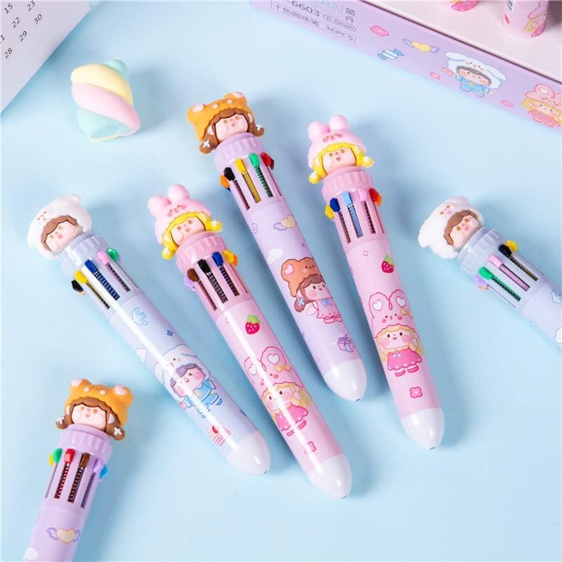 DEOXY Pack of 6 Ballpoint Pen, Multicolor Pens All in One, Stylish 10 color Pens 0.5mm for Office School stationery Students Children Birthday Return Gift for Boys & Girls(6 Pcs) (girl) - Image 1