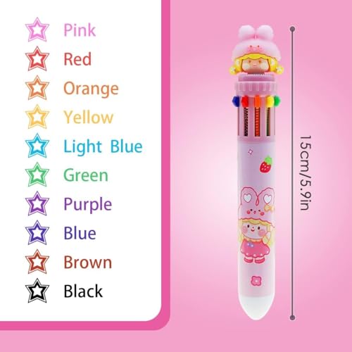 DEOXY Pack of 6 Ballpoint Pen, Multicolor Pens All in One, Stylish 10 color Pens 0.5mm for Office School stationery Students Children Birthday Return Gift for Boys & Girls(6 Pcs) (girl) - Image 2