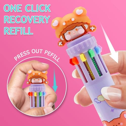 DEOXY Pack of 6 Ballpoint Pen, Multicolor Pens All in One, Stylish 10 color Pens 0.5mm for Office School stationery Students Children Birthday Return Gift for Boys & Girls(6 Pcs) (girl) - Image 4