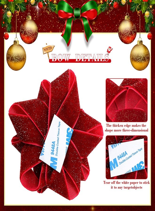Knitgrip 18 Pcs Christmas Burgundy Red Velvet Gift Bow for Gift Wrapping 2.8 Inch and 4 Inch Christmas Self Adhesive Glitter Ribbon Bows Stick on Flocked for Xmas Present Wrapping Decor Wreaths Tree - Image 3