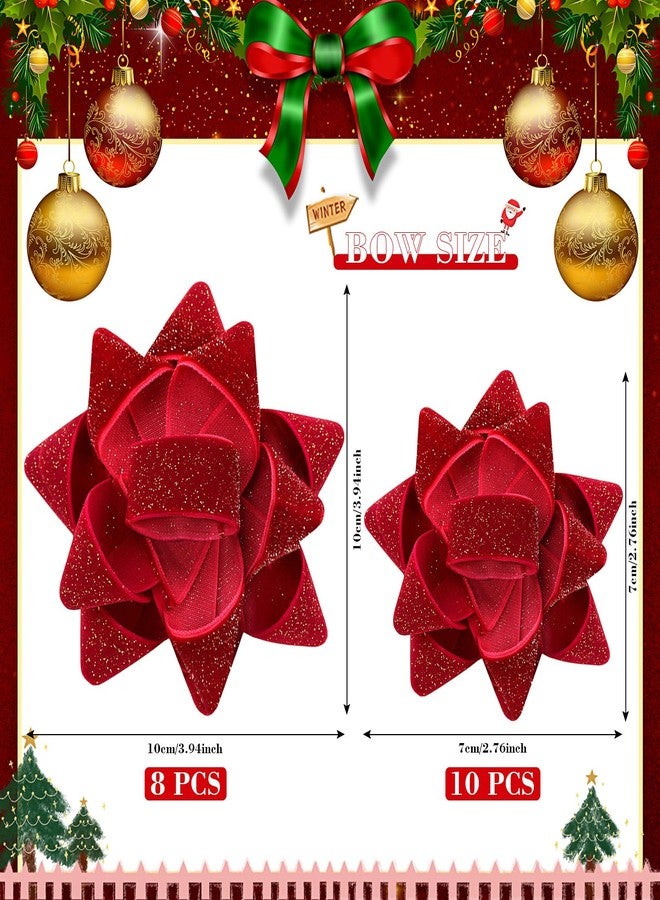 Knitgrip 18 Pcs Christmas Burgundy Red Velvet Gift Bow for Gift Wrapping 2.8 Inch and 4 Inch Christmas Self Adhesive Glitter Ribbon Bows Stick on Flocked for Xmas Present Wrapping Decor Wreaths Tree - Image 2
