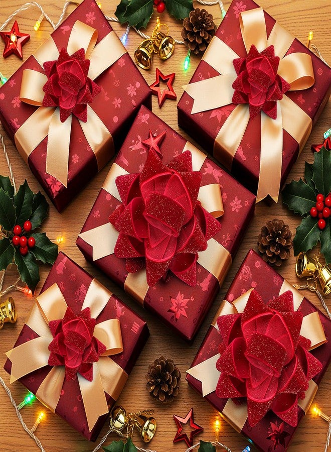 Knitgrip 18 Pcs Christmas Burgundy Red Velvet Gift Bow for Gift Wrapping 2.8 Inch and 4 Inch Christmas Self Adhesive Glitter Ribbon Bows Stick on Flocked for Xmas Present Wrapping Decor Wreaths Tree - Image 4