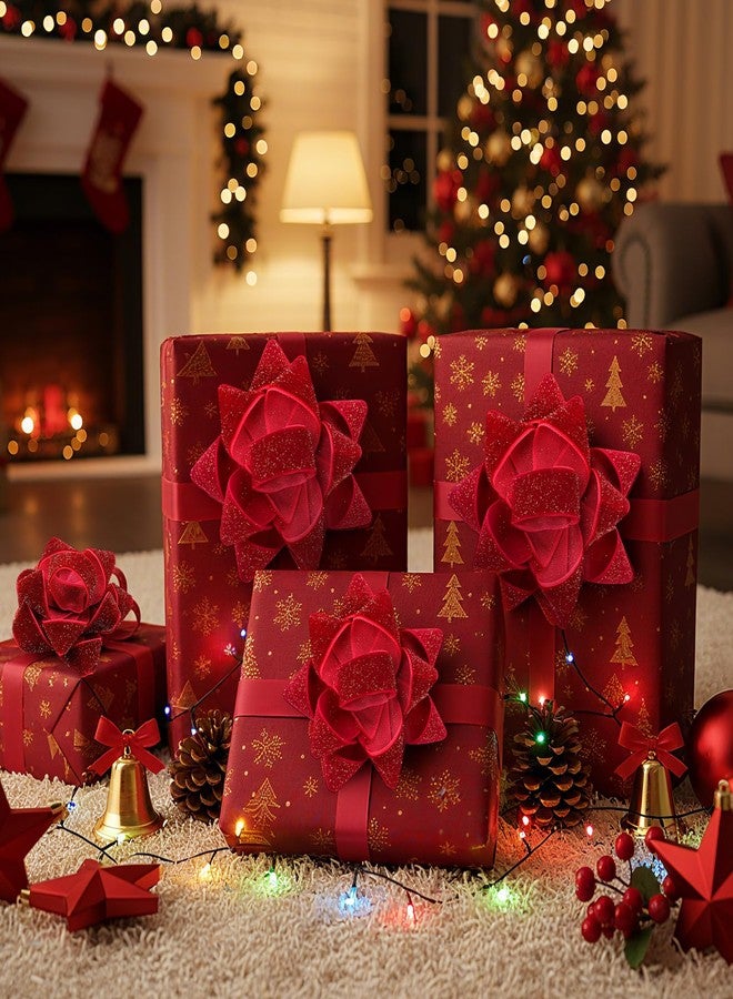 Knitgrip 18 Pcs Christmas Burgundy Red Velvet Gift Bow for Gift Wrapping 2.8 Inch and 4 Inch Christmas Self Adhesive Glitter Ribbon Bows Stick on Flocked for Xmas Present Wrapping Decor Wreaths Tree - Image 5